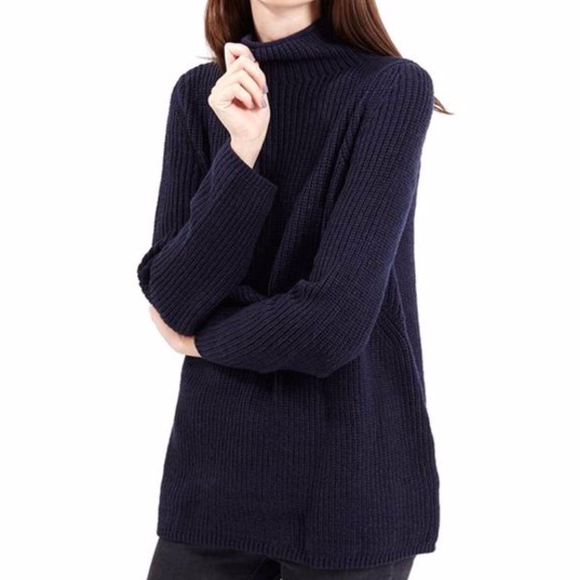 Topshop Sweaters - NWT TOPSHOP Navy Ribbed Funnel Neck Swing Sweater